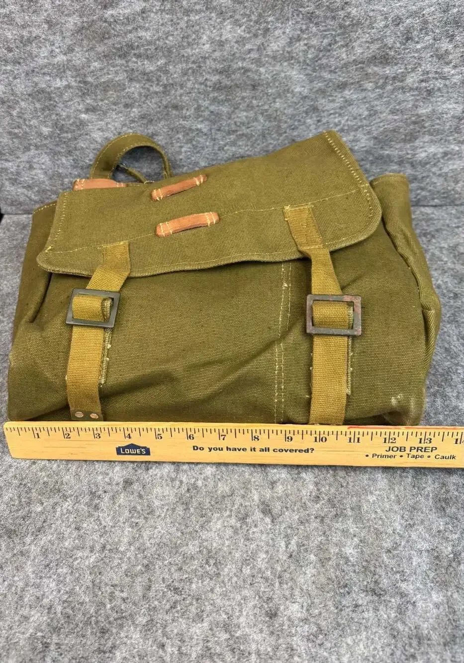 Vintage Romanian Military Canvas Bread Bag with Leather Straps